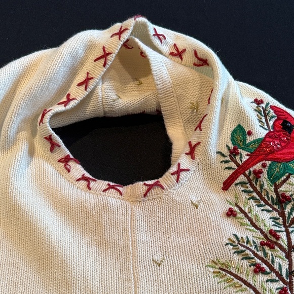 Vintage Embroidered Cardinal & Pinecone Christmas sweater Vest by In Resource M - Picture 13 of 16